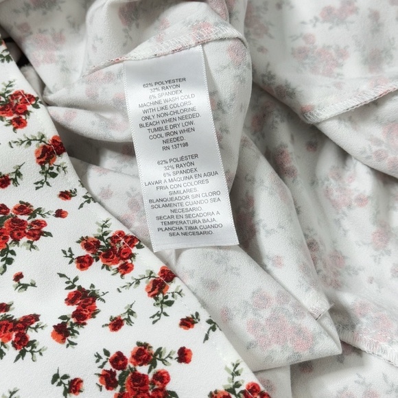 Danielle Bernstein Midi Length Dress Short Puff Sleeve Red White Flower Print - Picture 15 of 16